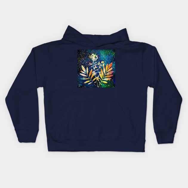 Botanical cyanotype floral print Kids Hoodie by redwitchart